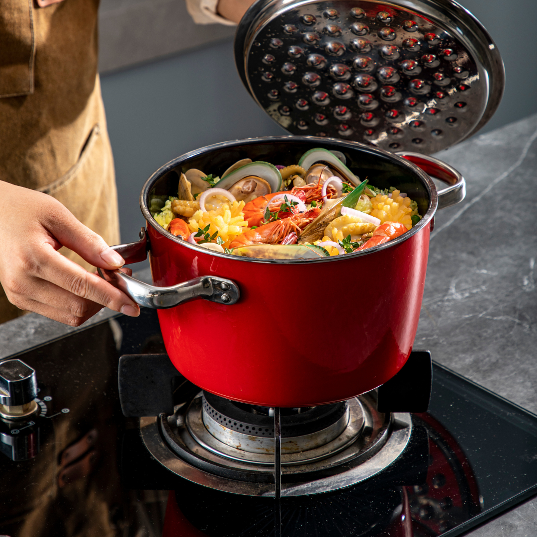 Kanda Japanese Ultra-Light Waterless Stew Pot 22cm Micro-Pressure Braiser with Titanium Fresh-Lock Coating